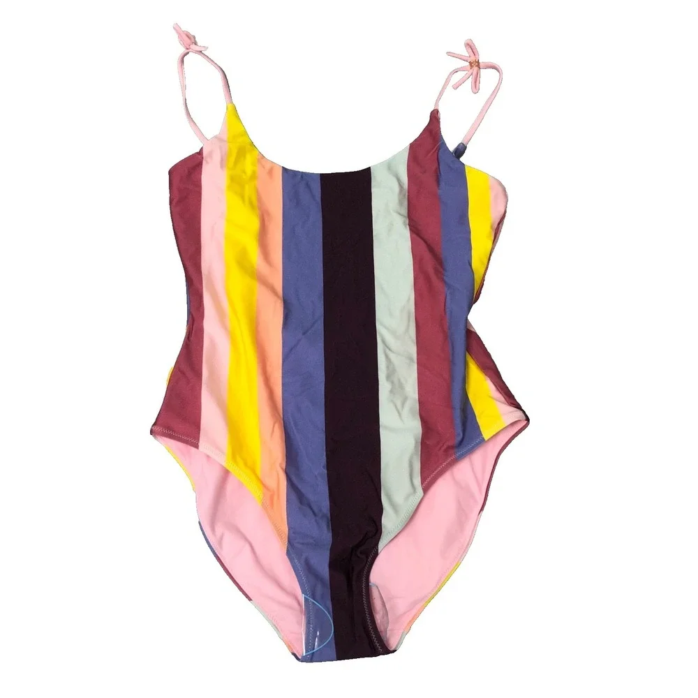 Ted Baker Rio Stripe One Piece Swimsuit Light Pink Womens 3‎ Large Reversible